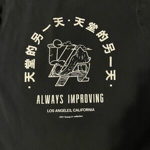 YoungLA Graphic Tee Black "Always Improving" Back Design Large Cotton Crewneck